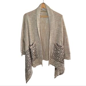 Cozy Casual | Tan Diamond Print Open Front Cardigan Sweater Size S/M